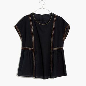 Madewell Black Embroidered Folk Blouse Size Medium